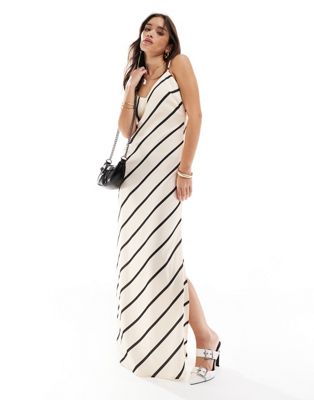 Pretty Lavish satin slip maxi dress in asymmetric stripe Sale