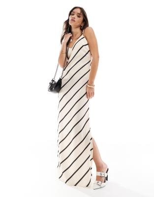 Pretty Lavish satin slip maxi dress in asymmetric stripe Sale