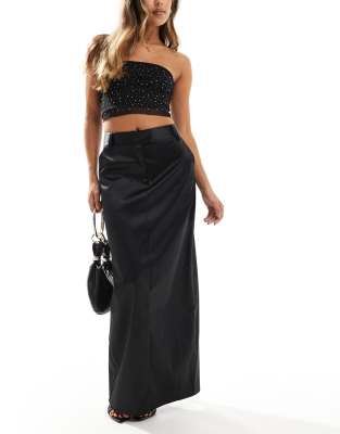 satin tailored maxi skirt in black