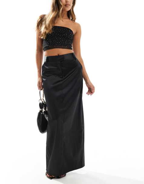 Pretty Lavish satin tailored maxi skirt in black - view 1