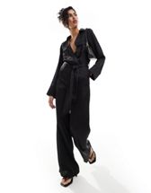 Pretty Lavish tie front jumpsuit with pockets in slate gray | ASOS