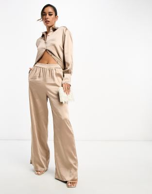 Pretty Lavish satin trouser co-ord in mocha - ASOS Price Checker