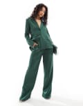 [Pretty Lavish] Pretty Lavish satin wide leg pants in emerald (part of a set)-Green 8 Emerald Green