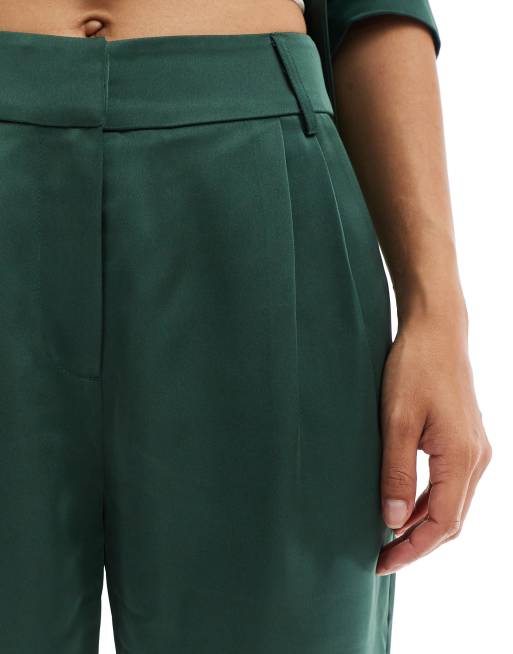 Pretty Lavish satin wide leg pants in emerald part of a set ASOS