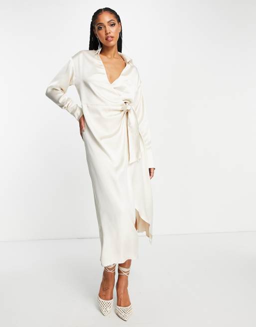 Satin white 2025 wrap dress