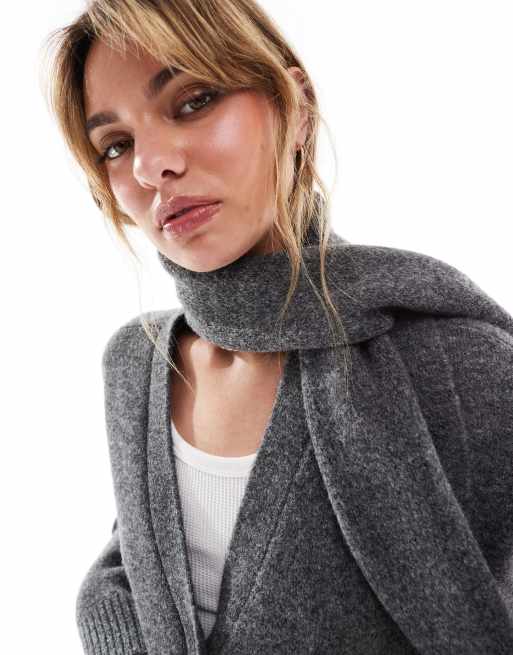 Pretty Lavish scarf cardigan in charcoal grey, 3 of 4