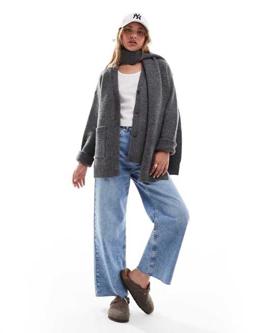 Pretty Lavish scarf cardigan in charcoal grey, 4 of 4