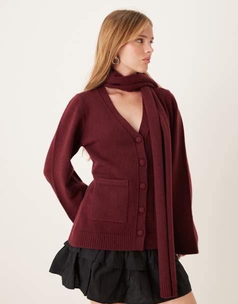 Pretty Lavish scarf knit cardigan in burgundy - view 1
