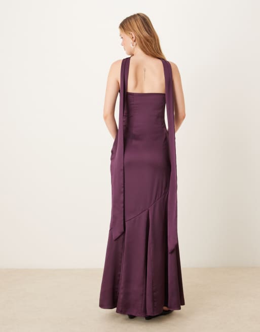 Pretty Lavish scarf neck bandeau maxi dress in wine, 3 of 4