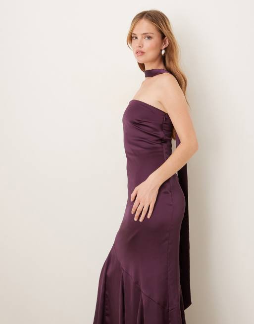 Pretty Lavish scarf neck bandeau maxi dress in wine, 4 of 4