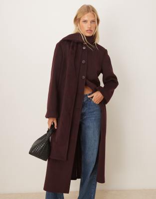 Pretty Lavish Scarf Neck Overcoat In Purple