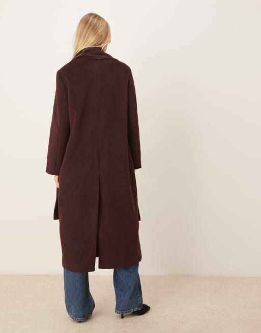 Pretty Lavish scarf neck overcoat in burgundy, 3 of 4