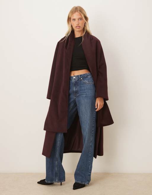 Pretty Lavish scarf neck overcoat in burgundy, 4 of 4
