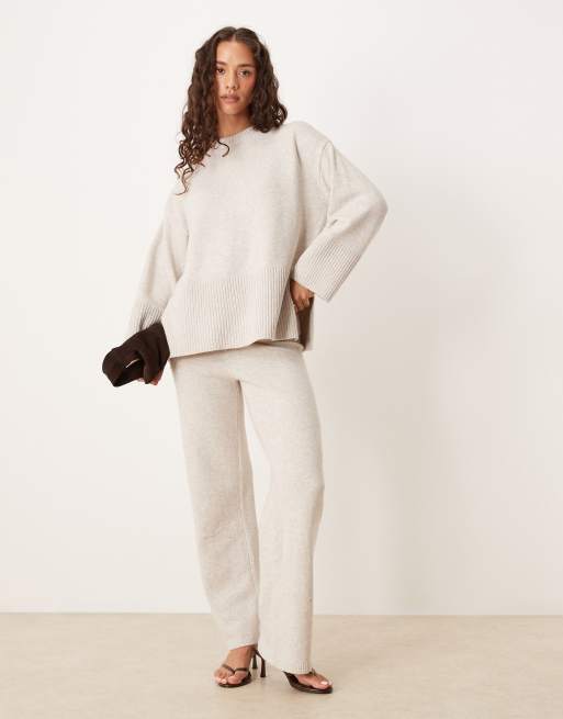 Pretty Lavish seam detail knit co-ord in light grey