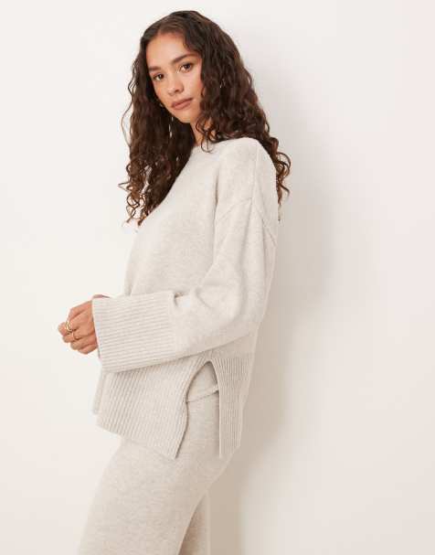 Pretty Lavish seam detail knit jumper co-ord in light grey - view 1
