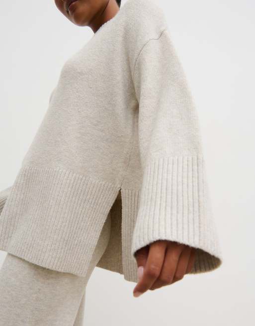 Pretty Lavish seam detail knit jumper co-ord in light grey, 3 of 4