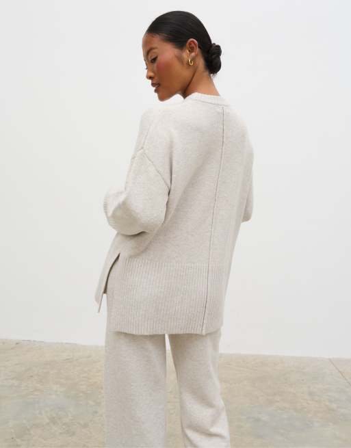 Pretty Lavish seam detail knit jumper co-ord in light grey, 4 of 4