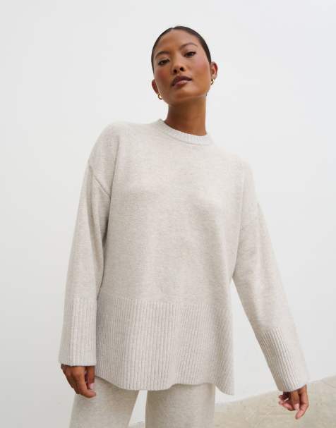 Pretty Lavish seam detail knit sweater in light gray - part of a set - view 1