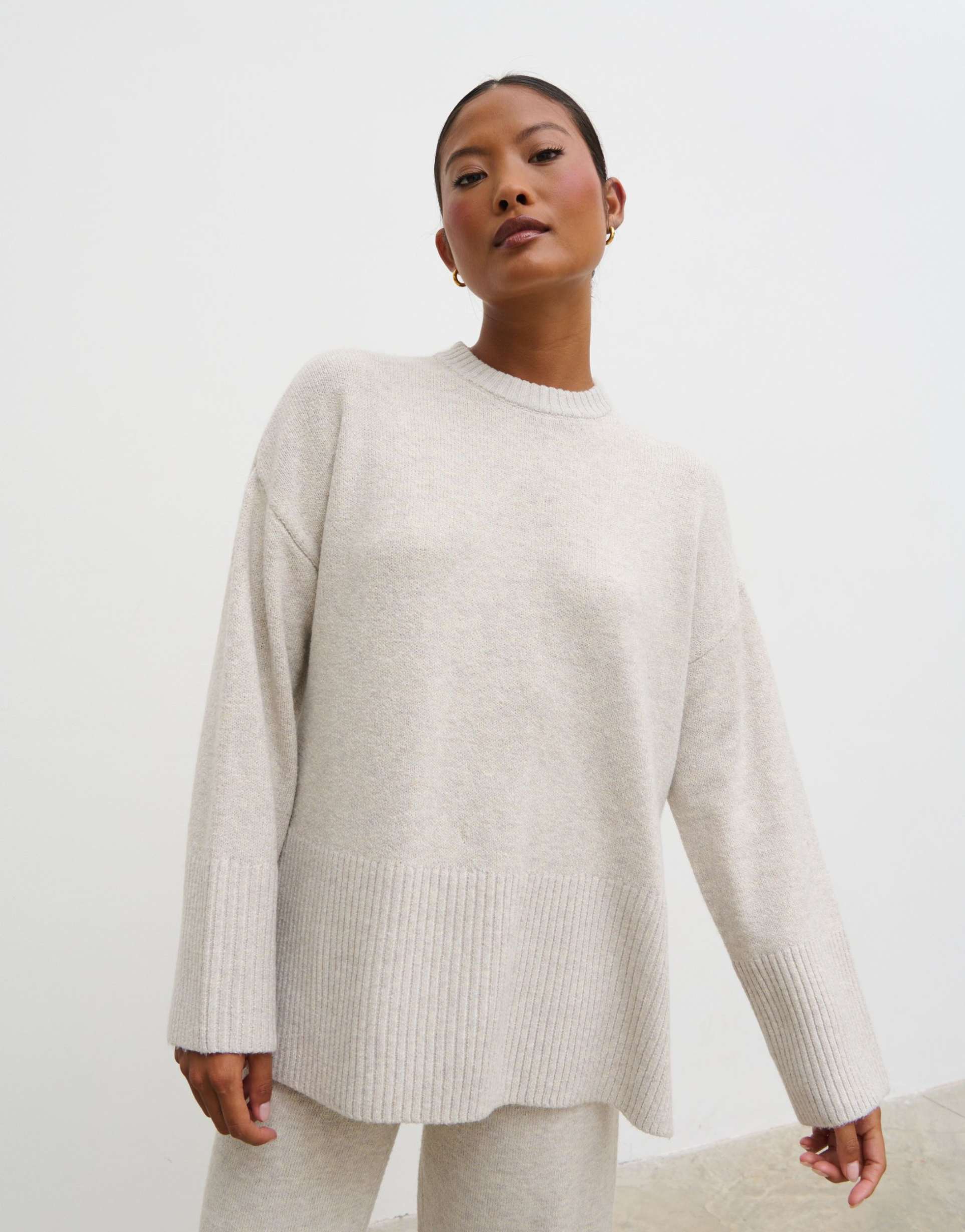 pretty lavish seam detail knit sweater in light gray - part of a set