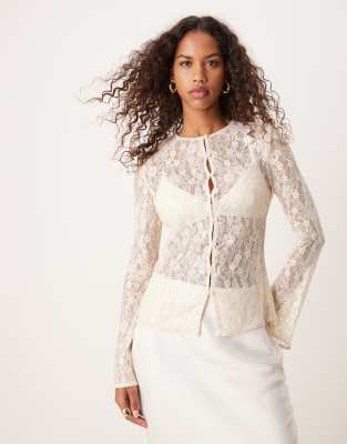 sequin lace cardigan in oyster-Neutral