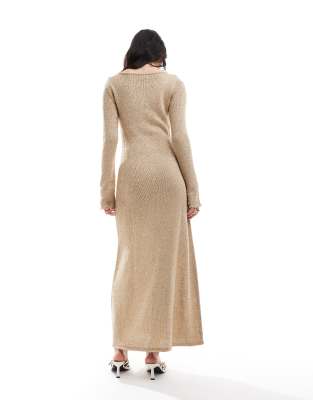 Pretty Lavish sequin long sleeve knit maxi dress in champagne gold | ASOS