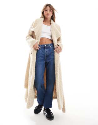 shaggy textured teddy coat in cream-White