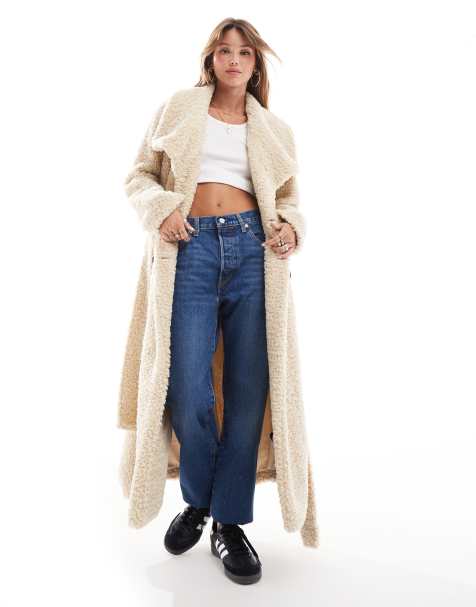Pretty Lavish shaggy textured teddy coat in cream - view 1