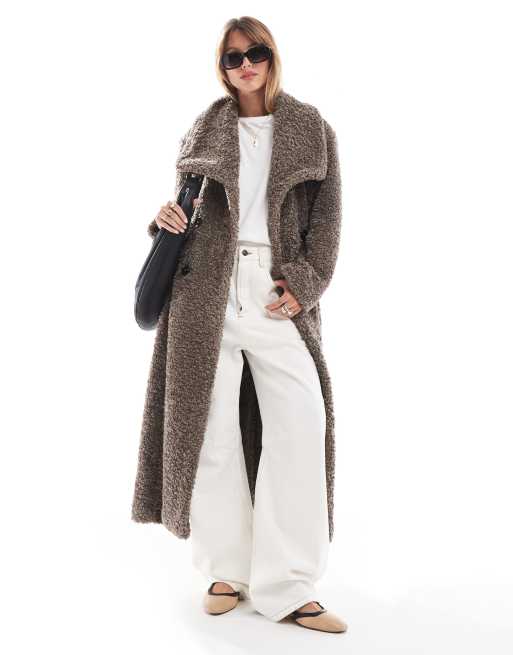 Pretty Lavish shaggy textured teddy coat in taupe