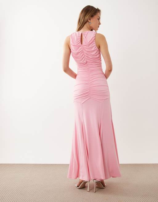 Pretty Lavish Shayla ruched cut out jersey maxi dress in peony pink, 4 of 4