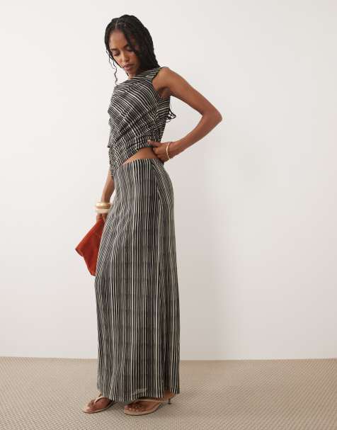Pretty Lavish – Shea – Czarno-kremowa siateczkowa spódnica kolumnowa maxi w paski, część zestawu - view 1