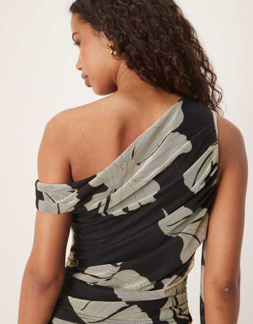 Pretty Lavish - Shea - Top in jersey nero e color crema con allacciatura in coordinato, 3 di 4