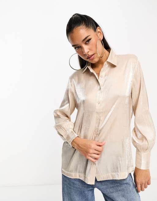 Pretty Lavish sheer blouse in champagne gold