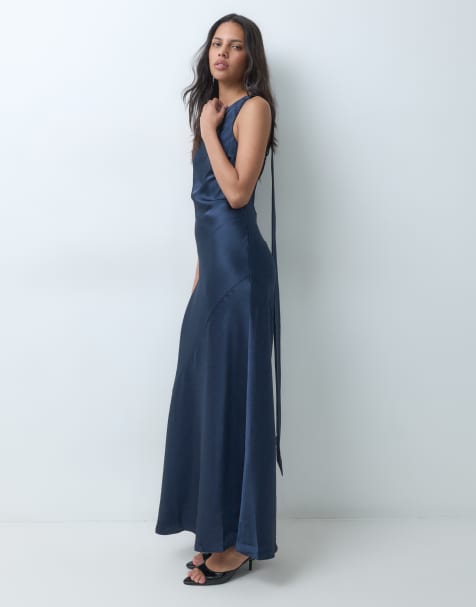 Pretty Lavish Sheree exclusive scarf detail maxi dress in navy - view 1