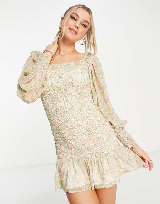 Asos floral cluster embellished cheap balloon sleeve mini dress