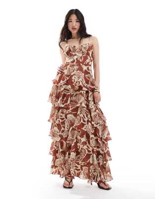 Pretty Lavish shirred bust tiered ruffle maxi dress floral