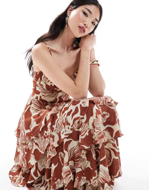 chinese dress ladies Chrie Shirred Tiered Midi Dress (Ivory)  Paper Palette Studio