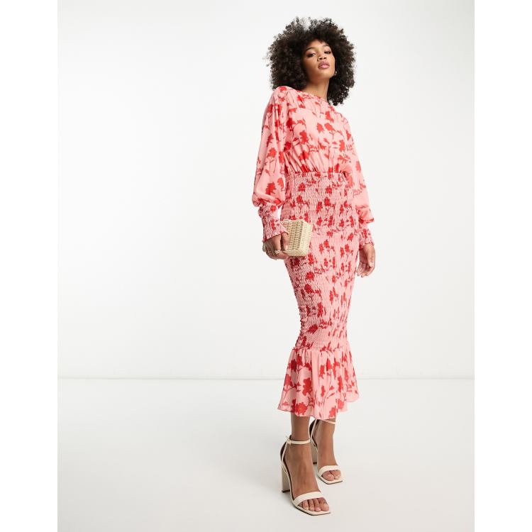 Pretty Lavish shirred maxi dress in pink and red floral | ASOS