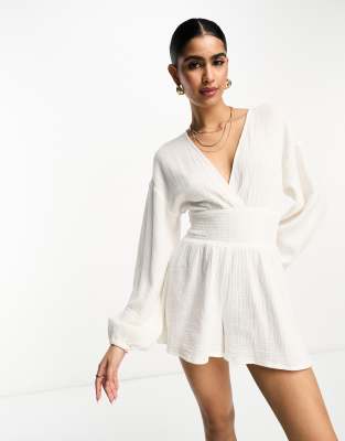 Pretty Lavish shirred playsuit in white - ASOS Price Checker