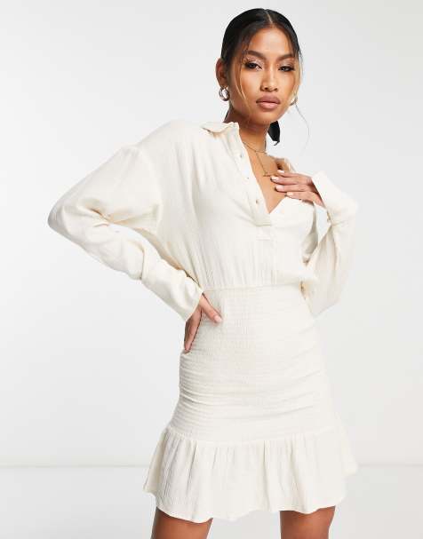 Whistles cotton belted corduroy mini shirt dress in cream - CREAM