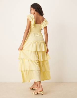 Pretty Lavish Womens Lemon Opal Ruffle Cotton Maxi Dress