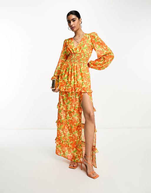 Zara yellow hotsell floral maxi dress