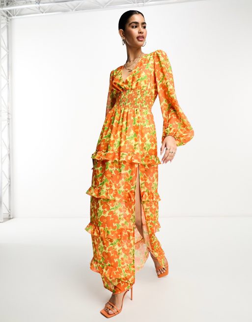 Zara yellow store floral maxi dress