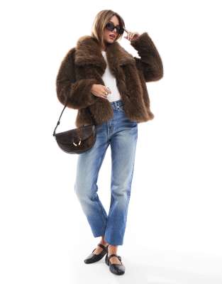 short faux fur coat in brown