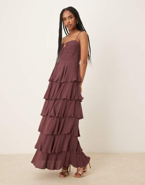 Pretty Lavish Sidney ring maxi dress in deep wine - view 1