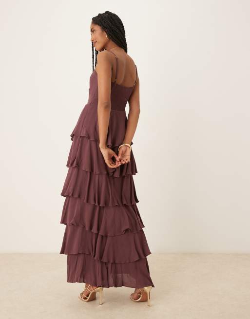 Pretty Lavish Sidney ring maxi dress in deep wine, 3 of 4