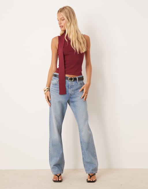 Pretty Lavish sleeveless high neck scarf knit top in burgundy, 2 of 4