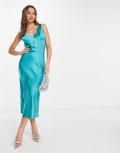 Pretty Lavish sleeveless satin midaxi dress in aqua blue