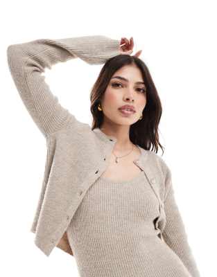 slim fit knit cardigan in taupe - part of a set-Neutral