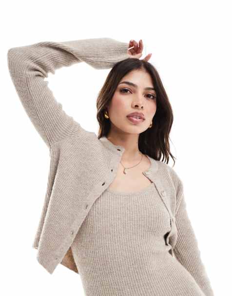 Pretty Lavish slim fit knit cardigan in taupe - part of a set - view 1