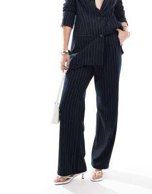 slouchy tailored pants in navy pinstripe - part of a set-Blue